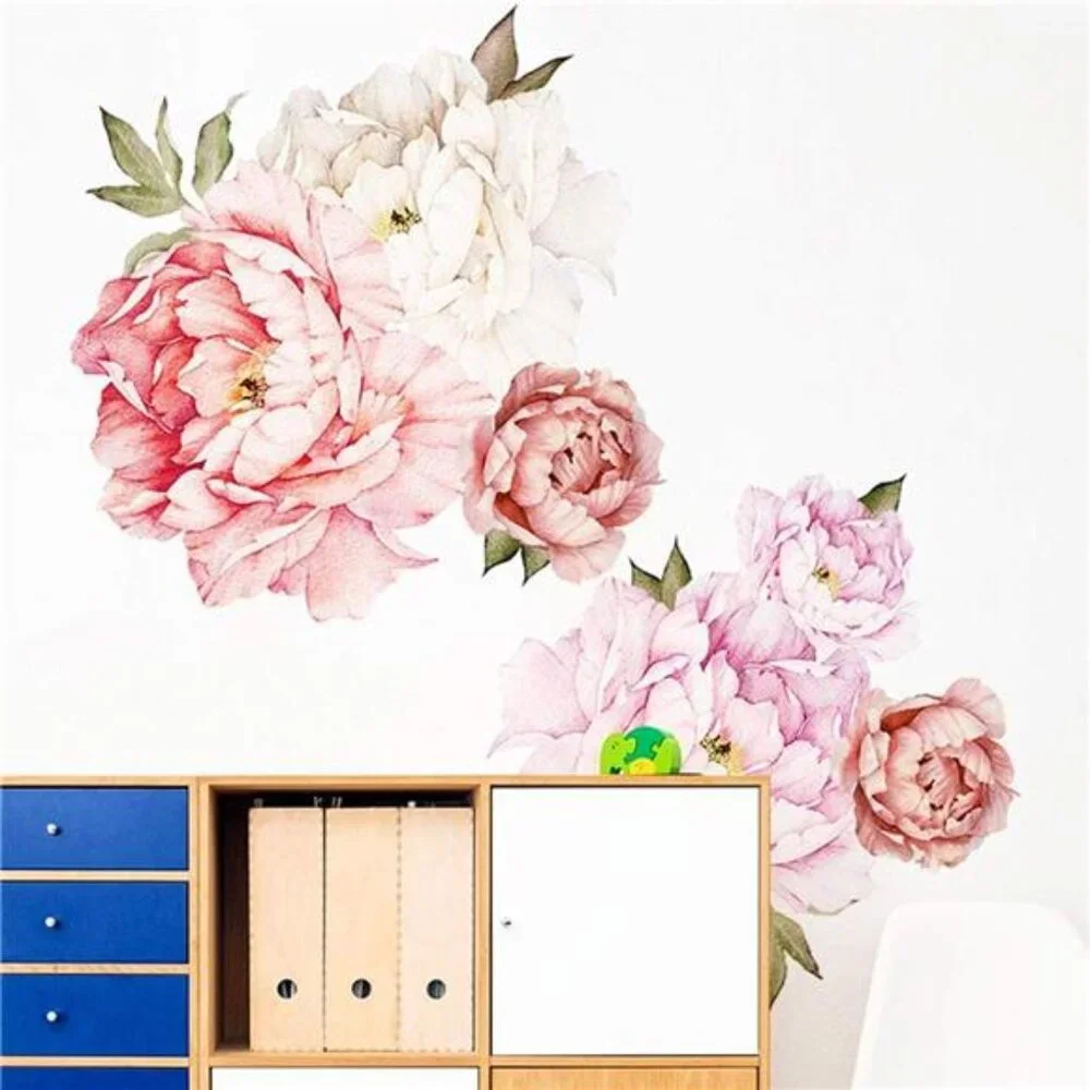 Peonies Wall Decals Floral Wall Stickers Rose Bouquet Peel Stick Flowers Decor